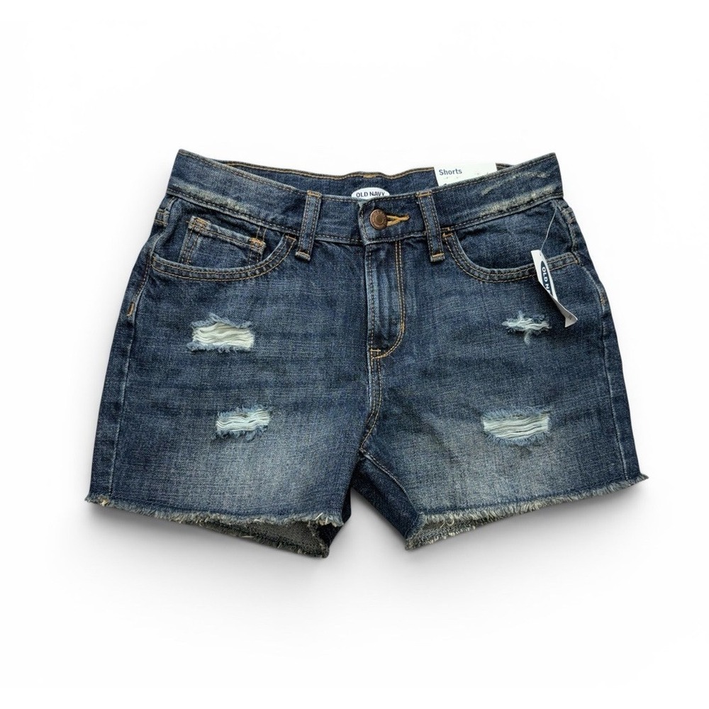 Old Navy Girls Shorts 14 Denim Distressed Adjustable Waist Dark Wash Raw Hem